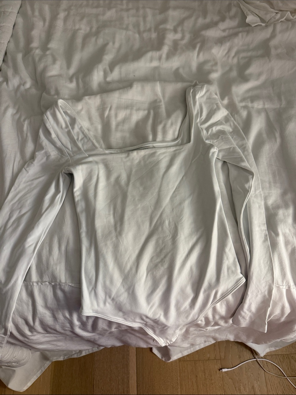 Babaton White Long-Sleeve Square Neck Bodysuit